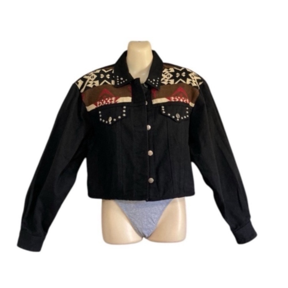 Vintage Rough Rider South Western Tribal Inspired Motorcycle Jean Jacket Medium